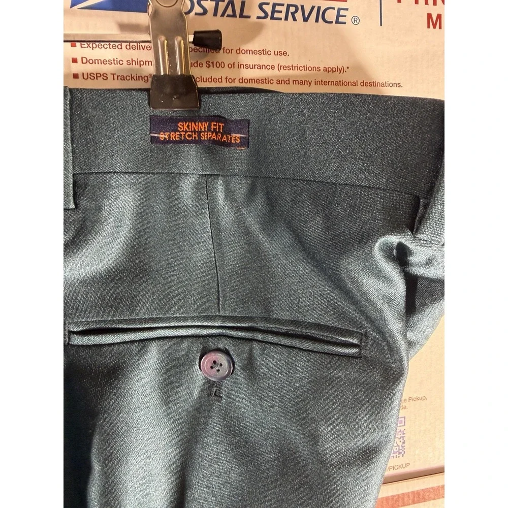Brand New Egara Men's Sz 32X32 Shiny Turquoise Skinny Fit Stretch Trousers Pants
